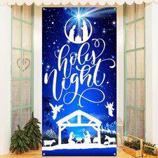 Holy Night Christmas Door Cover Decorations - Nativity Scene Outdoor Religiou...
