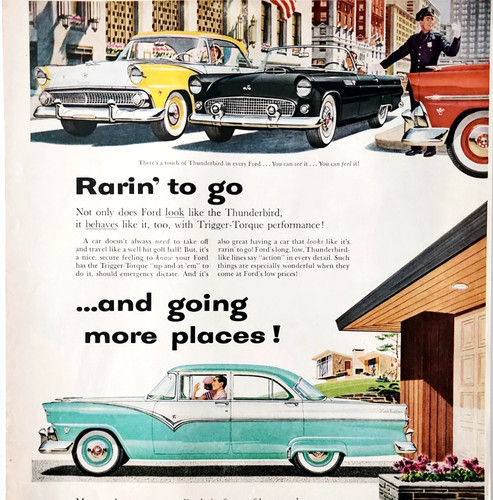 1955 Ford Fairlane Town Sedan Advertisement Automobile Thunderbird Style Vintage