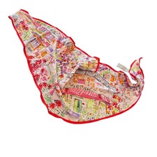 Echo 100 Silk Parisian Cafe Scene Triangle Chiffon Scarf Red Trim