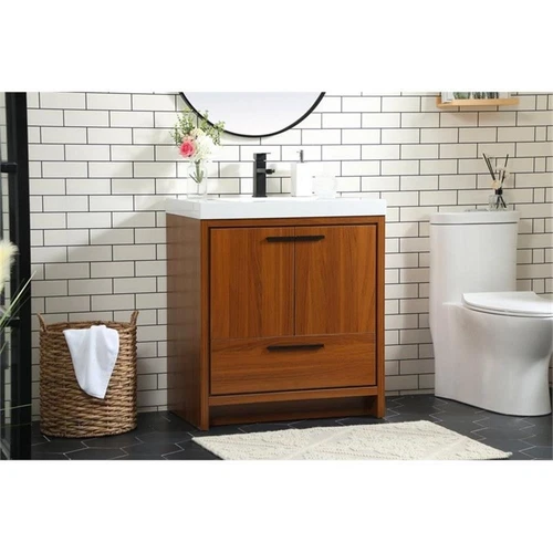 Elegant Decor Wyatt 30" Aluminum Alloy and MDF Single Bathroom Vanity in Teak - Picture 2 of 8