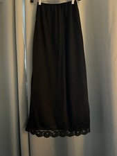 Vintage 80 s JCPenny Ankle Length 1/2 Slip Skirt Black Nylon Lace Back Slit M