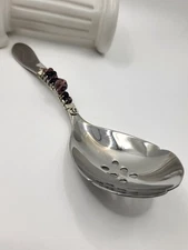 Artisan Purple Crystal Beaded Slotted Wire Wrapped Barware Dining Serving Spoon