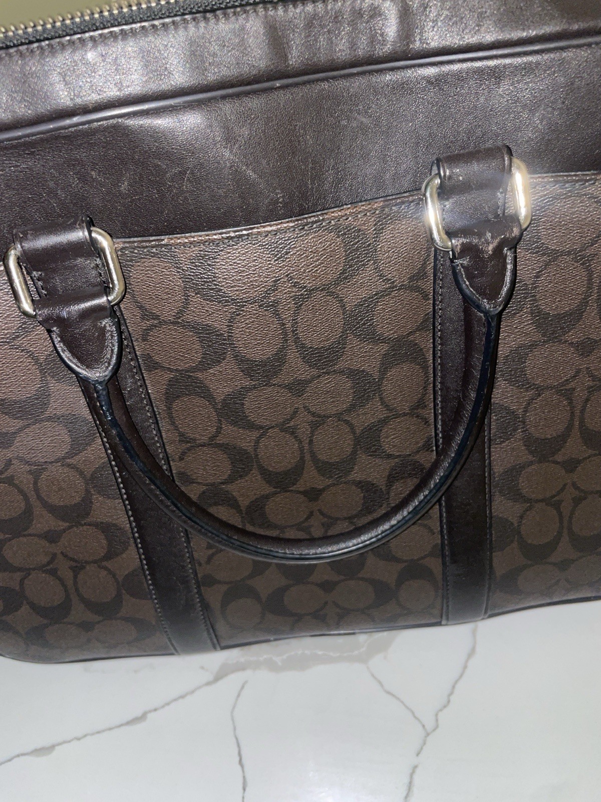 Coach Perry Slim Briefcase Signature Canvas Leather Laptop Bag