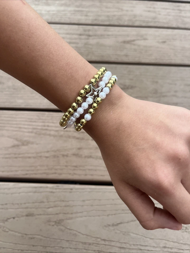 3 pack bracelets for sale , size medium, gold, white, pearl! - Image 3 of 4