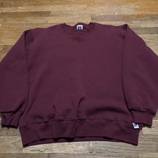 Vintage 90s Boxy Heavyweight Russel Athletic Burgundy Maroon Crewneck Sweater XL