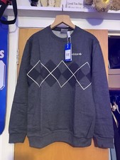Adidas Argyle Crewneck sweatshirt sz small 20.5” ptp dark grey/blue bnwt