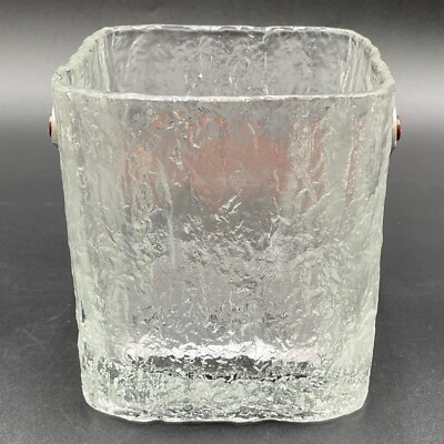 VTG Hoya Glacier Ice Bucket Textured Glass Japan 60s w/ Stainless