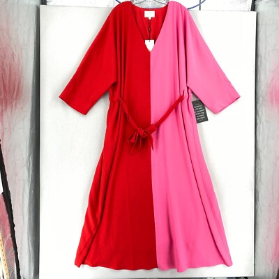 NWT Tuckernuck India Hicks Maxi Dress Womens 2XL Red Pink Colorblock Belted  | eBay