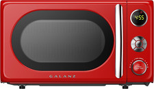 Retro Red Microwave Oven with LED Light, Pull Handle & Child Lock - 0.7 Cu.Ft.