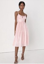 NWT Lulus Irresistible Glow Blush Pink Satin Pleated Lace-Up Midi Dress XL