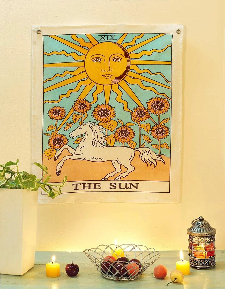 Tapiz Bandera Tarot - El Sol, la Luna y la Estrella Boho Colgante de Pared Pack de 3 Foto 3 de 4