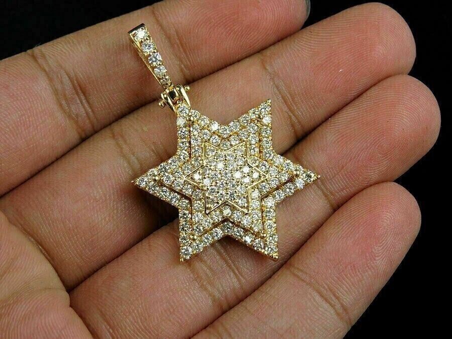 Ct Round Cut Simulated Diamond Star Shape Pendant 14k Yellow