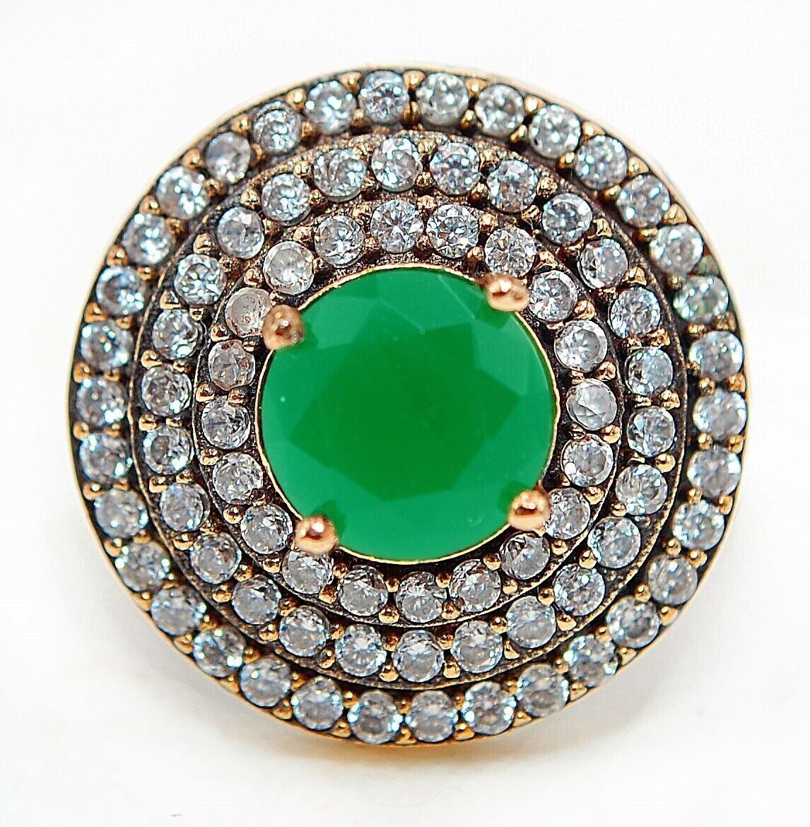Vintage Ottoman Style 7CT Emerald 925 Sterling Silver Ring Size 8.5 H2-2