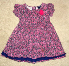 Chaps Toddler Girls Floral Dress Navy Blue Pink Green Short Sleeve Size 3T