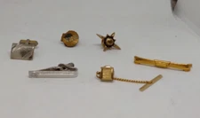 Lot of 6  Gold & Silver Tone Decorative Tie Clips Pin Tacks Cufflink Jewelry VTG