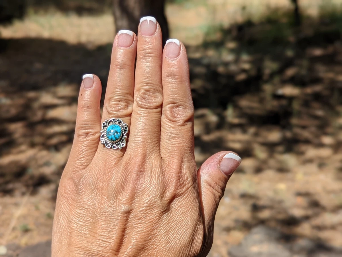 Southwest Sterling Silver and Turquoise Ring Size 10.75 by Bobby Platero |  Mac's Indian Jewelry