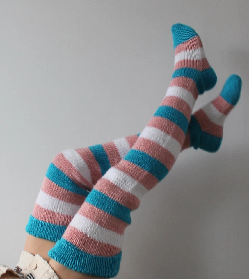 Vintage Striped Winter Knitted Socks Thigh High Over Knee Boot Sock Soft Warm - Image 2 of 4