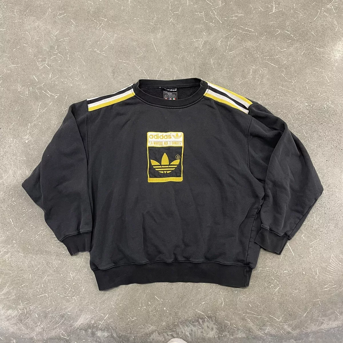 ADIDAS La Marque Aux 3 Bandes Sweatshirt Size Large Black Yellow
