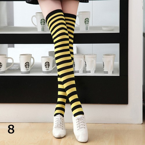 Mode Frauen Baumwolle Socken Oberschenkel Hohe Gestreifte Über Knie Dünne ≌ - Bild 19 von 33