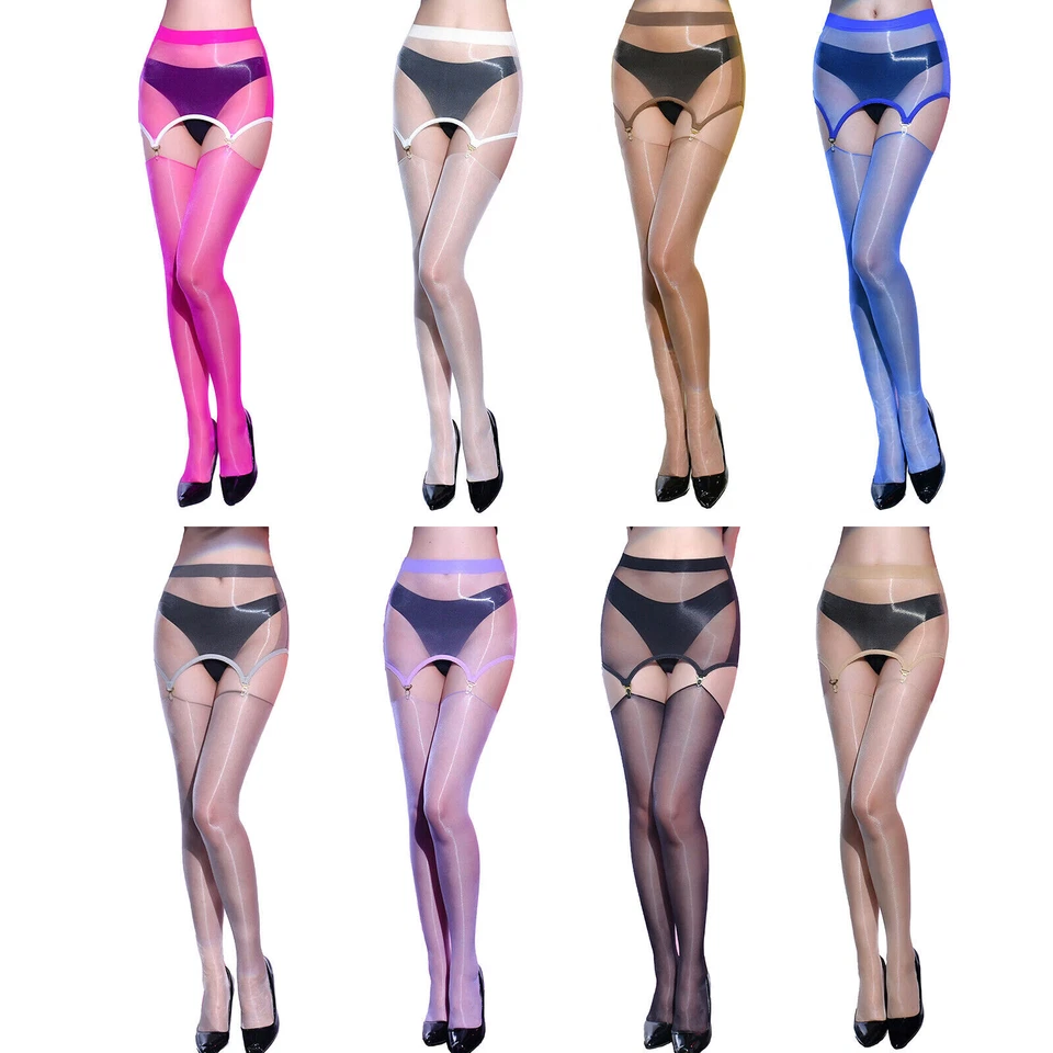 Conjunto de medias ligeras de cintura alta brillantes aceitosas Foto 3 de 4