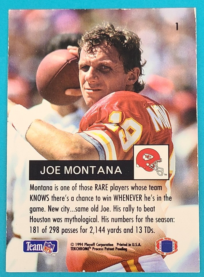 1994 Playoff 1 Joe Montana Kansas City Chiefs FOOTBALL Card H eBay