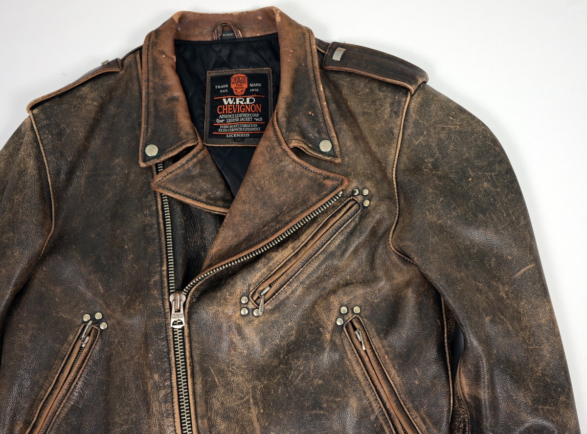 Vintage 80's WRD Chevignon Brown biker Leather Motorcycle