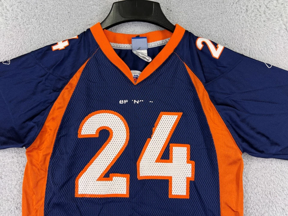 Camiseta de fútbol americano juvenil grande azul #24 Champ Bailey nailon Reebok de los Denver Broncos Foto 4 de 4