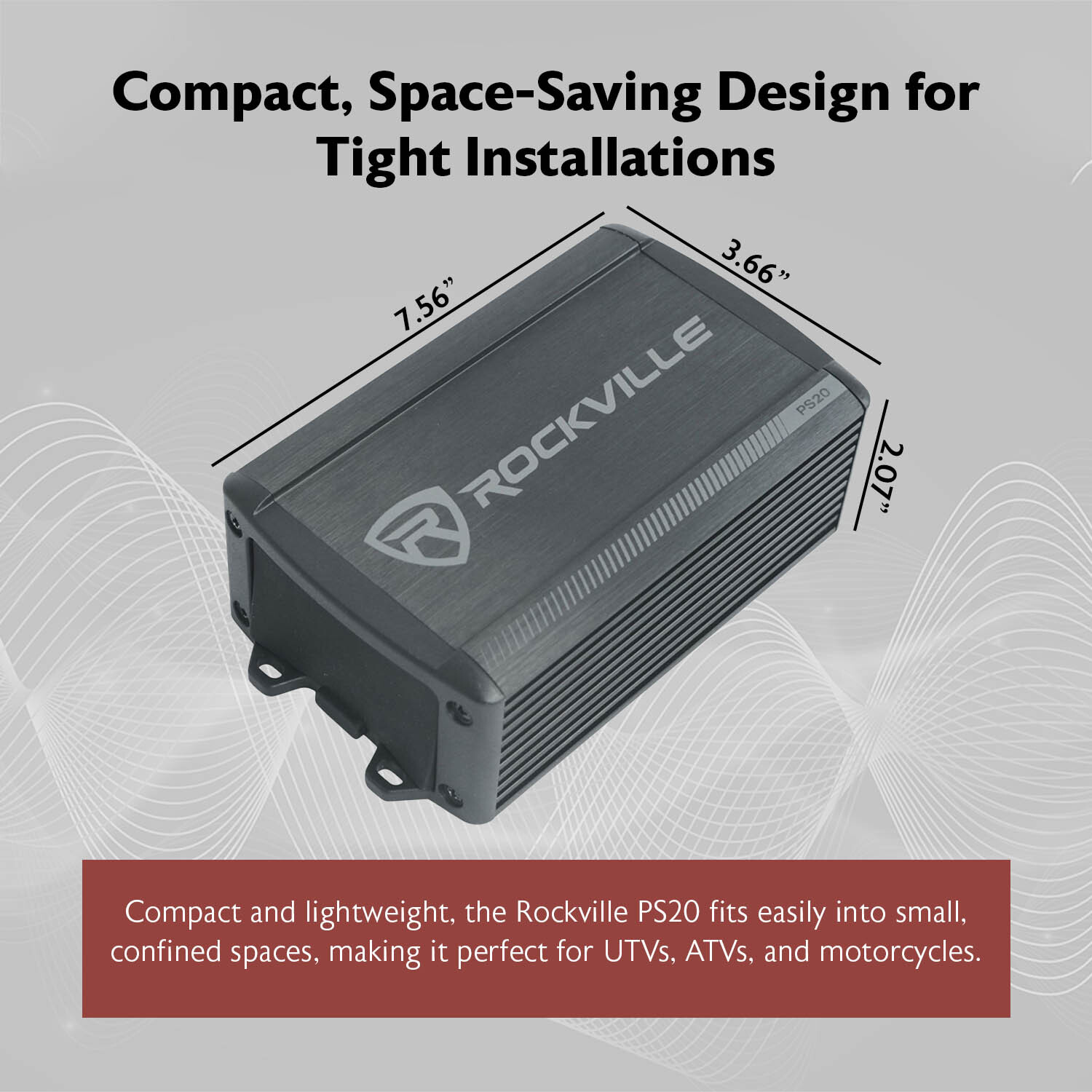 Rockville PS20 2-канальный микроусилитель Bluetooth для квадроцикловUTVмотоциклов Комплект усилителей