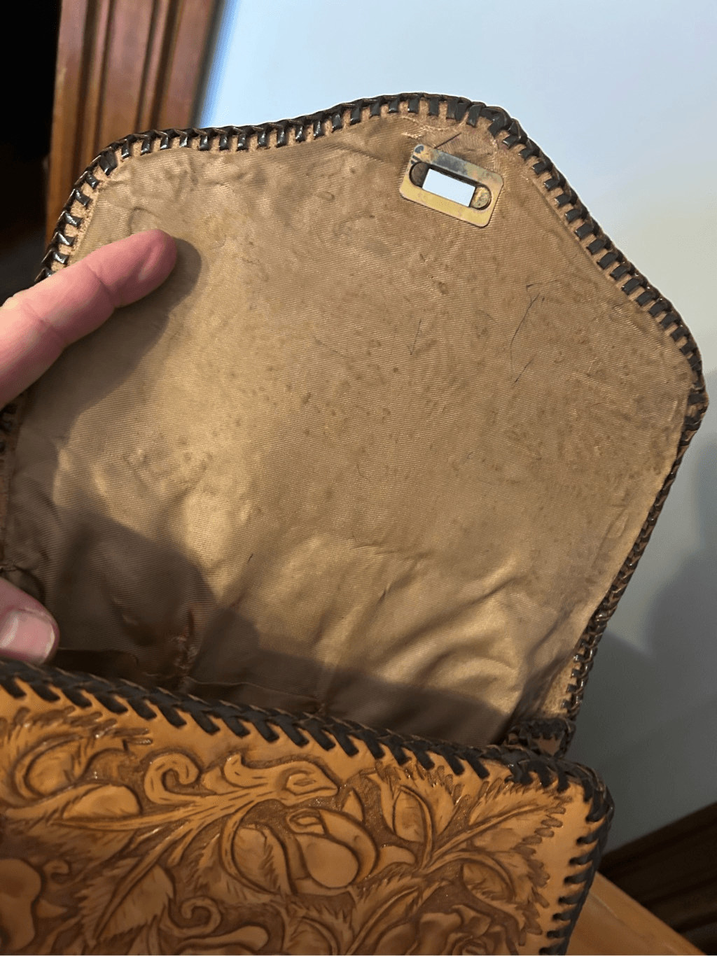 Handmade brown leather purse - floral design - image 6