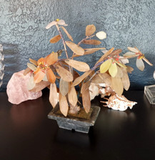 Vintage Oriental Jade Bonsai Flower Tree Large - Stone Jade Quartz 12"