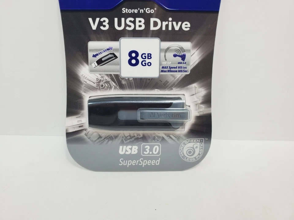 Verbatim Store 'n' Go V3 USB 3.0 Drive Flash Drive 8GB Black/Gray NEW & SEALED - Image 3 of 3