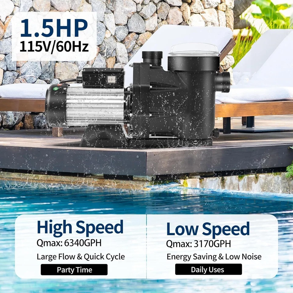 Hayward 1.5HP In/Above Ground Swimming Pool Pump Variable 2-Speed Motor Strainer - Image 3 of 4
