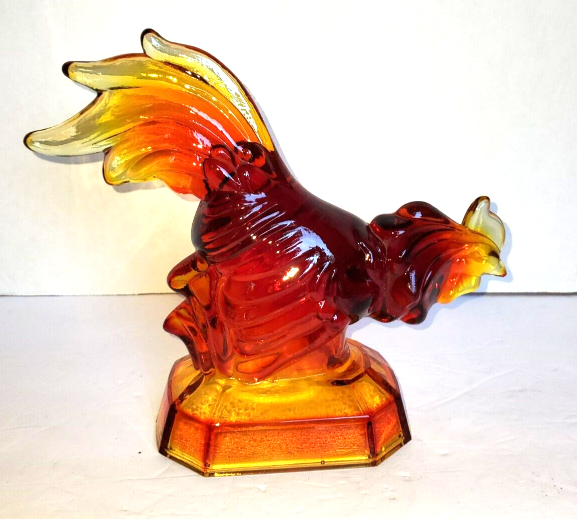 Vintage LE Smith Glass Fighting Rooster Amberina Figurine