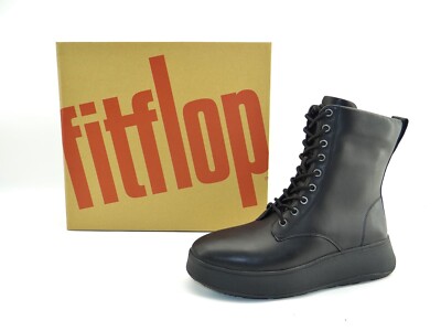 FitFlop F-MODE LEATHER LACE UP Flatform Ankle Boots Schwarz Plateau Leder  Gr.39
