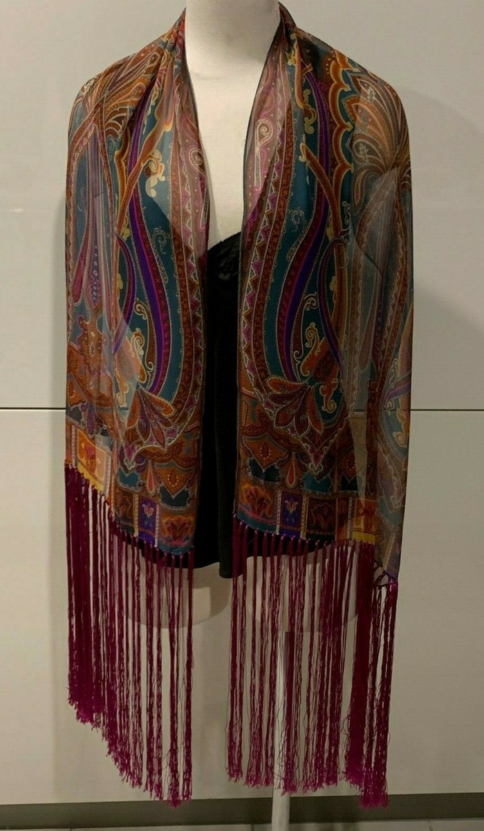 ETRO Milano Silk Chiffon Byzantine Paisley Scarf/Wrap 41cm x138cm