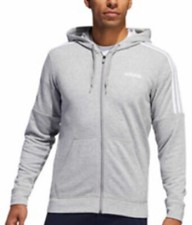 Adidas French Terry Full Zip Hoodie Grey/White Stripe New