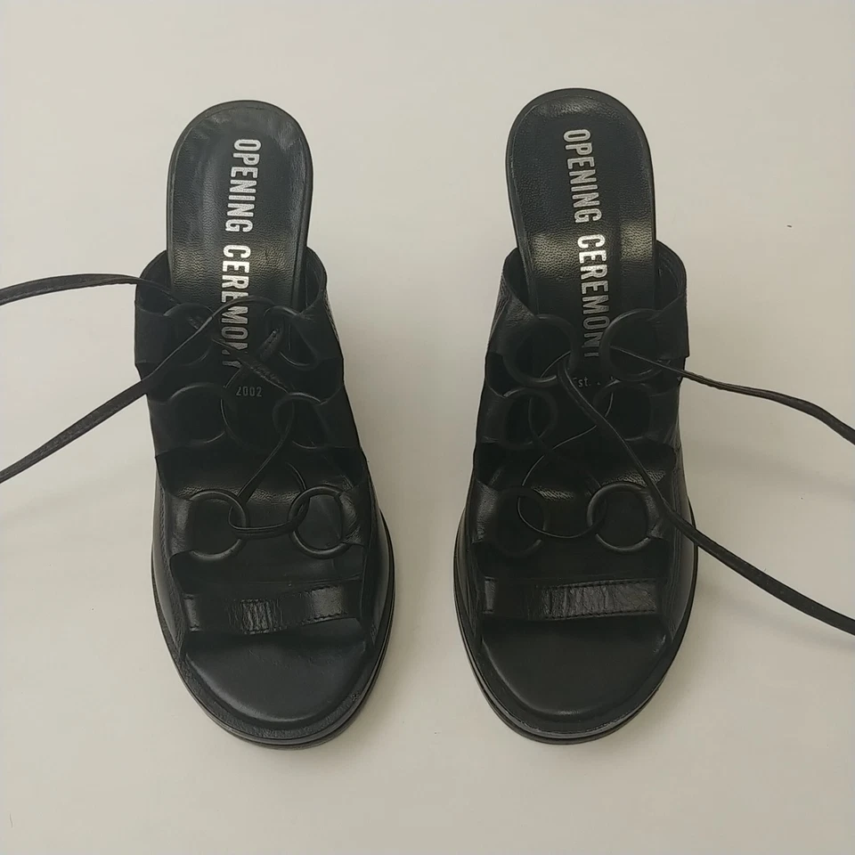 CEREMONIA DE APERTURA Mujer Cuero 4" Tacones de Cuña EU 37 US 6.5 Negro NUEVO Foto 2 de 4