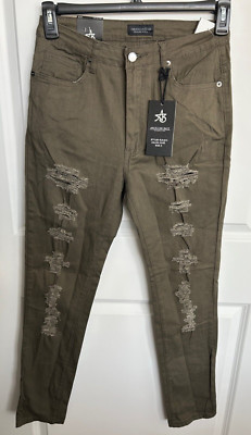 NWT American Bazi Size 9 Green Olive Jeans Skinny High Rise Distressed New
