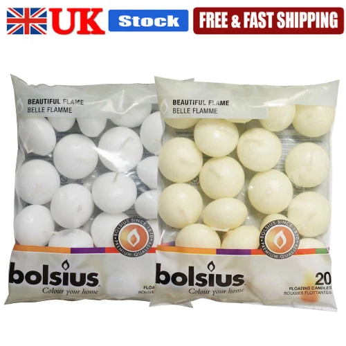 Premium Bolsius Floating Candles 2 / 10 / 20 / 30 / 40 Packs White / Ivory 4.5h