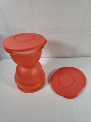 3 Tupperware Mini Impressions bowls w/Lids 550 ml Coral/Peach