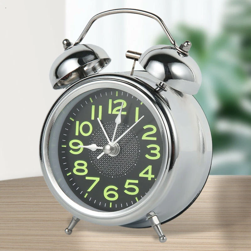 Klassischer Mini-Wecker mit Doppelglocke, Quarzwerk, Nachttisch-Nachtuhr - Bild 2 von 4