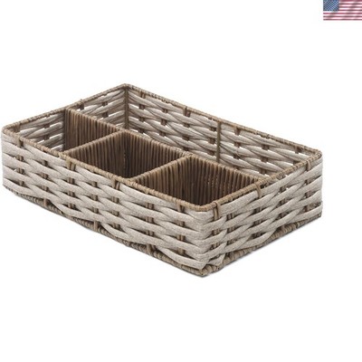 Versatile Light Brown 4-Section Storage Tray for Home & Bath Elegance