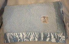 LITTLE GIRAFFE Blue Chenille Baby Blanket Satin Trim 37x32 Lovey Security