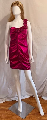 City Triangles Pink Satin One Shoulder Ruched Bodycon Mini Dress Zip size S - Image 1 of 4