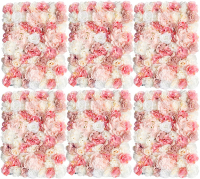 3D Flower Wall Backdrop 6 Pack, 24X16 Inch Blush Pink & Ivory Artificial Rose Pa