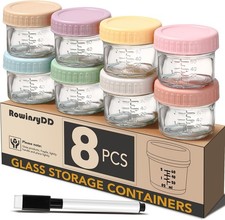 8 Pack Glass Baby Food Storage Containers, 2 oz Leakproof Baby Food Jars with