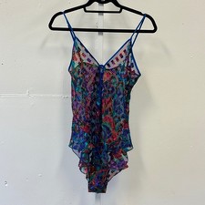 Vintage Victoria's Secret Gold Label Bodysuit Floral Metallic Sheer Blue M 90s