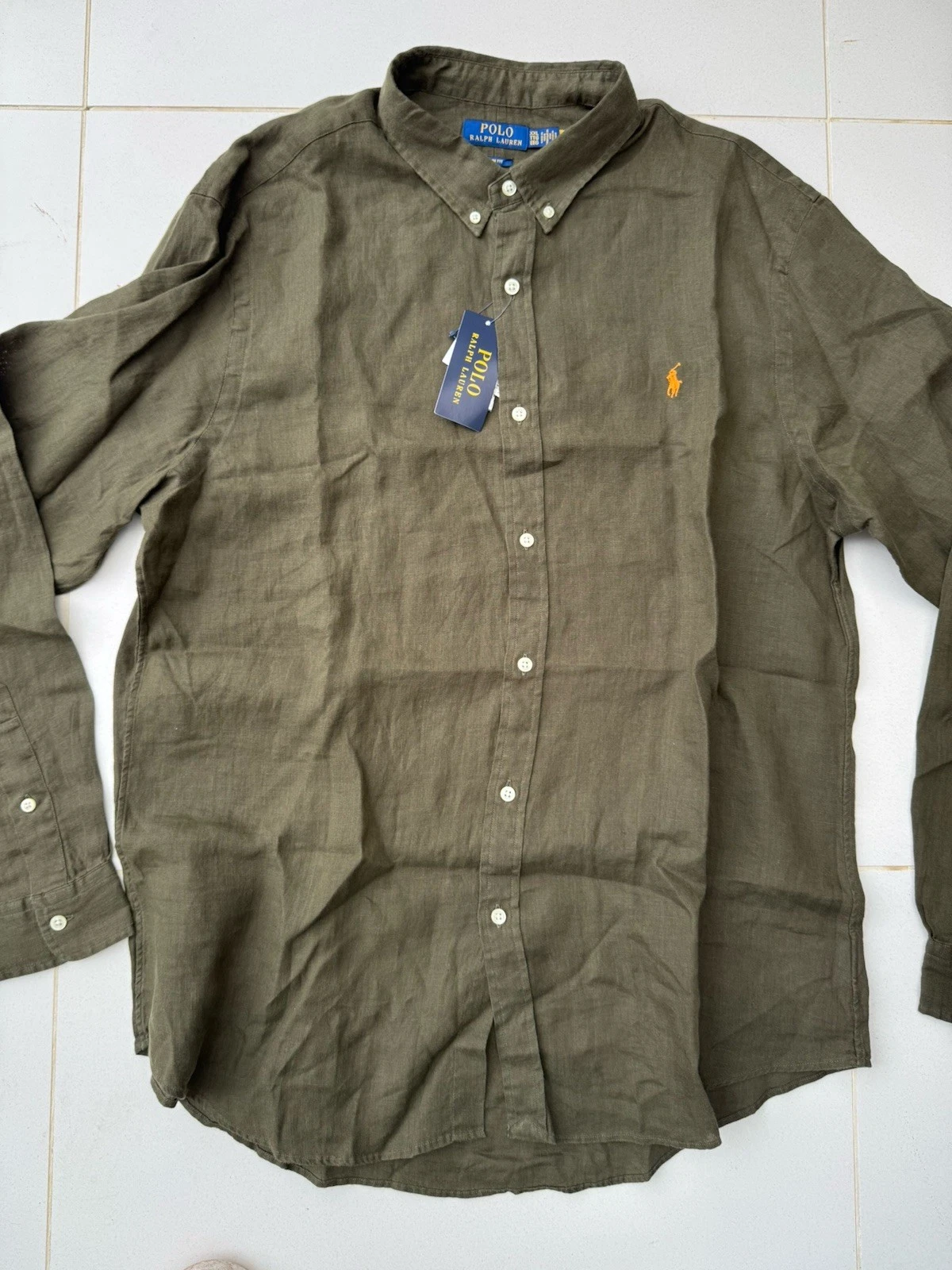 New Polo Ralph Lauren Slim Fit Green Khaki Long Sleeve Linen Shirt.2XL
Opens in a new window or tab