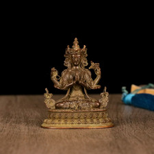 Antique Chinese Bronze Four-Armed Guanyin Statue 2.36" Collectible Figurine