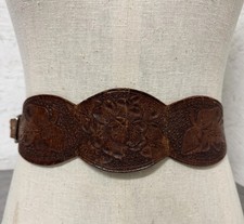 Hand Tooled Detailed Leather Floral Vintage Belt 32  